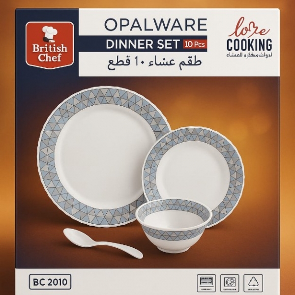 BRITISH CHEF <small>British Chef 10 Pieces Opalware Dinner Sets BC  2010</small>