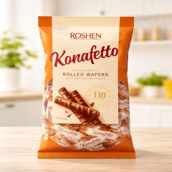 ROSHEN  Konafetto Glazed Crispy Rolled Wafers With Soft Creamy Filling 